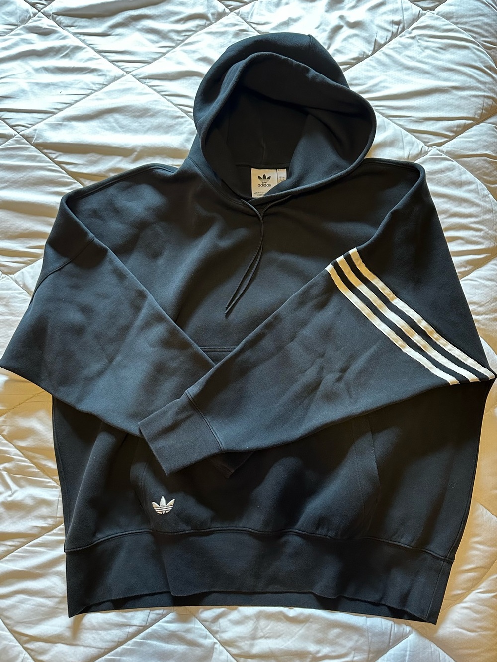 adidas Black Hoodie with White Three-Stripe Sleeve